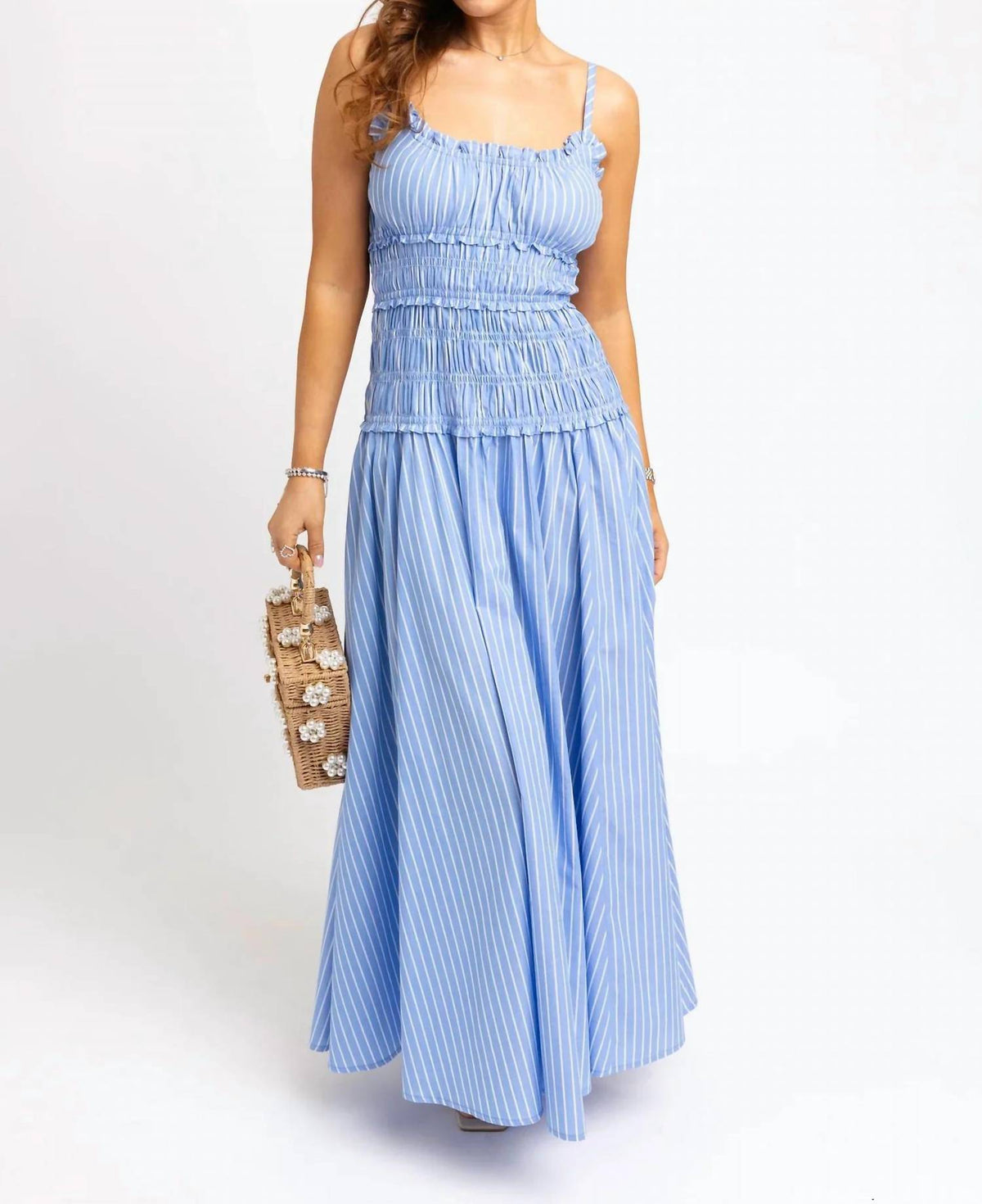 Karlie - Stripe Poplin Smock Cami Maxi Dress