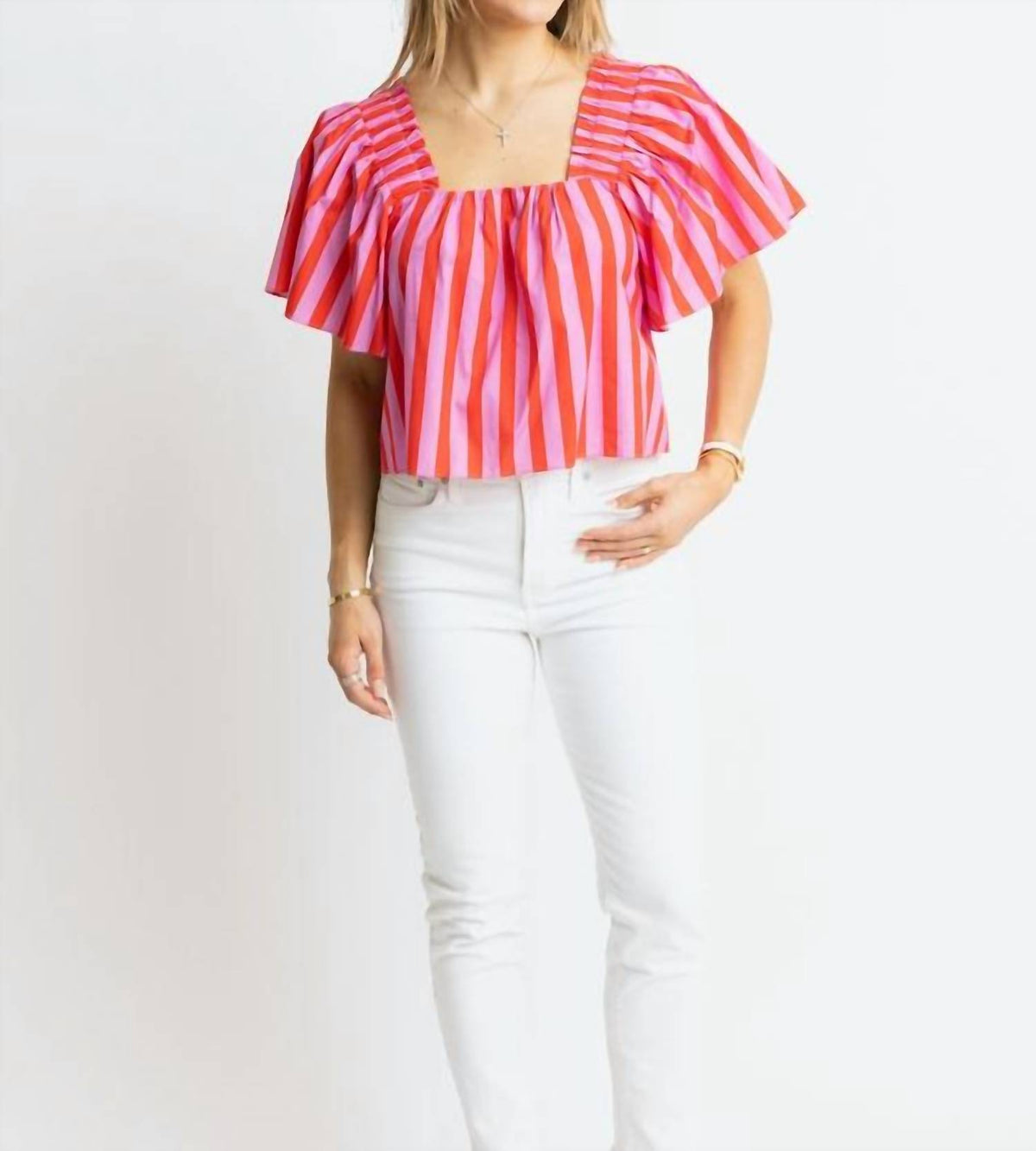 Karlie - Stripe Square Neck Poplin Top
