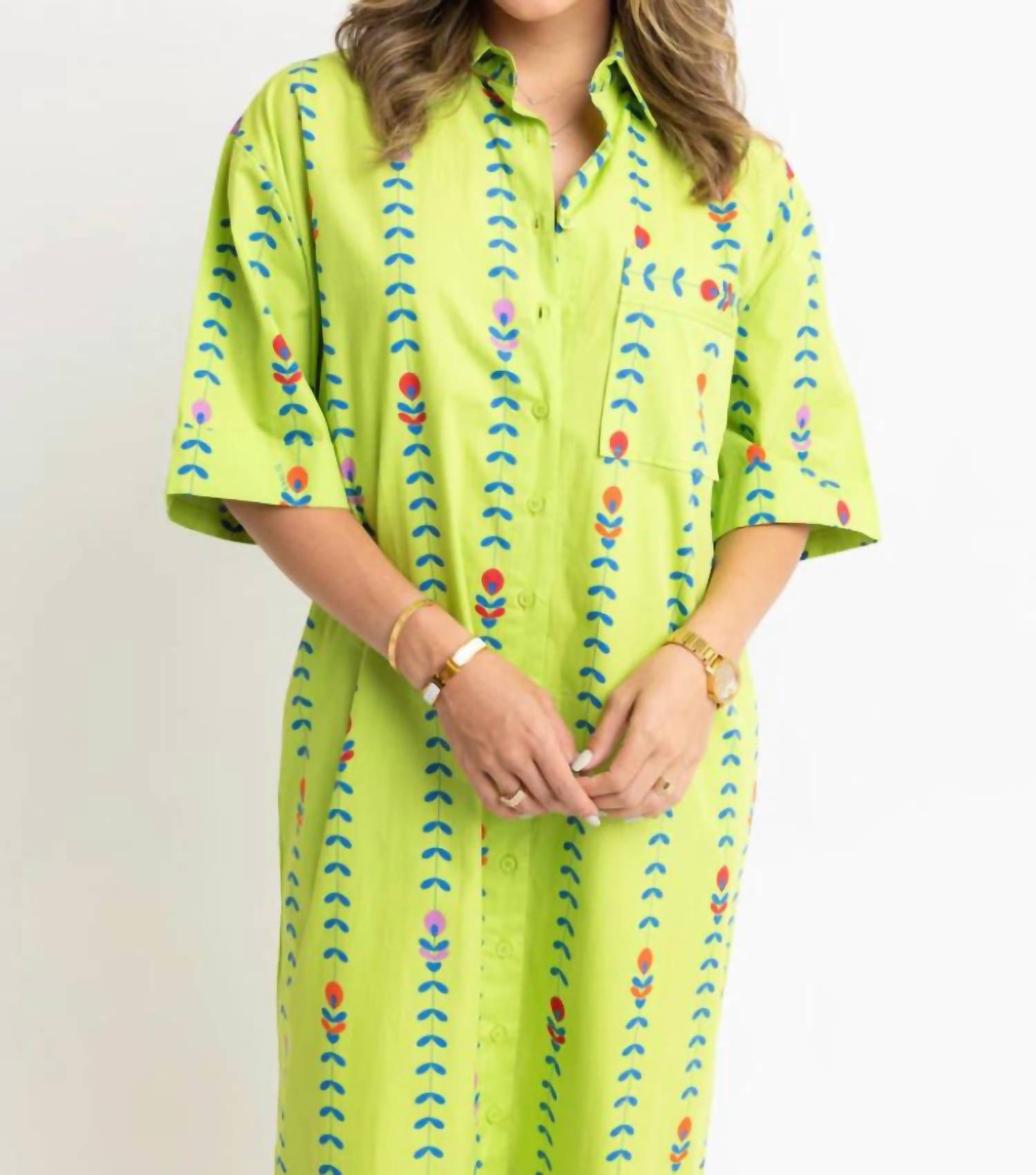 Karlie - Vine Print Shirt Dress - clothing - cotton - dresses