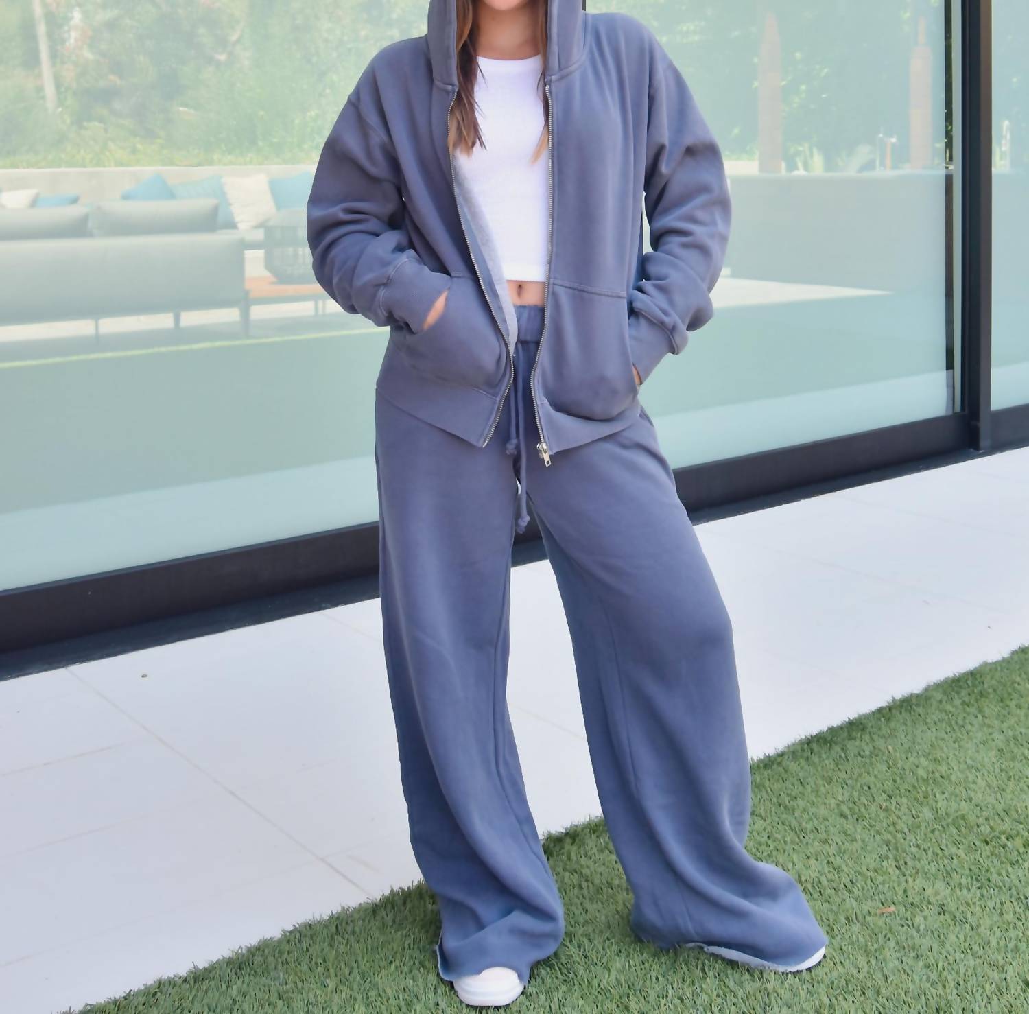 Katie J Nyc - Cody Zip Hoodie - blue - clothing - cotton - blend