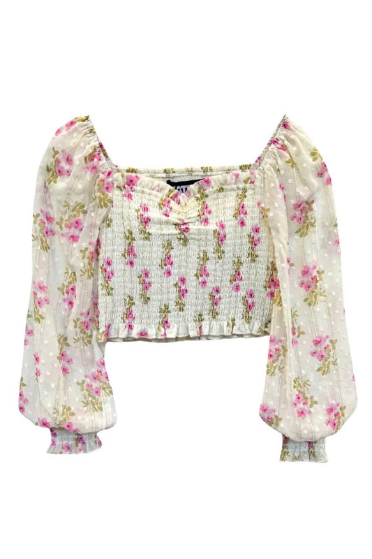 Katie J Nyc - Girl's Chloe Sheer Sleeve Peasant Top - blouses - clothing - floral