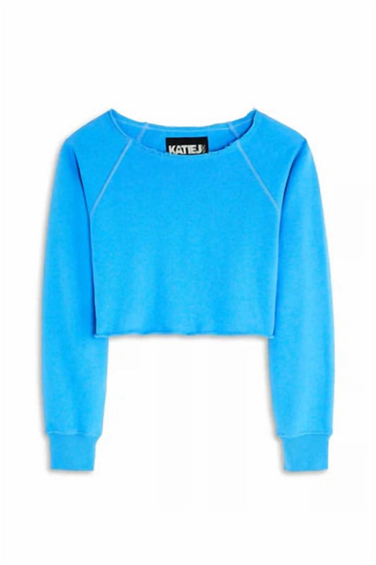 Katie J Nyc - Girl's Shane Off The Shoulder Crop Top - blue - clothing - hoodies