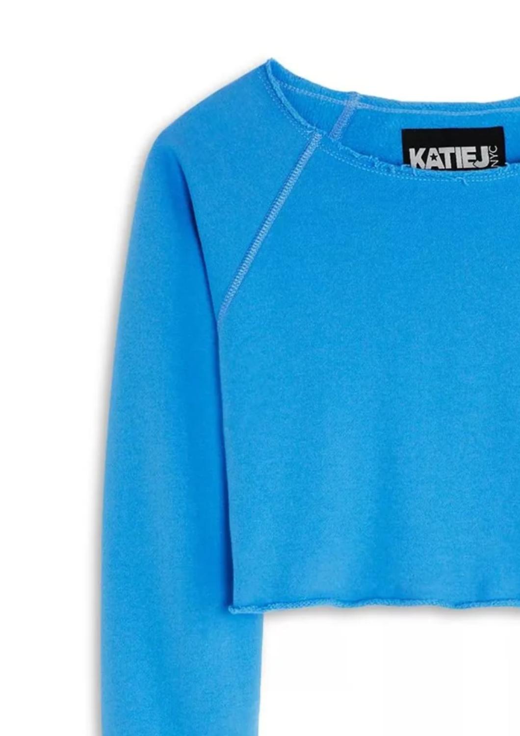 Katie J Nyc - Girl's Shane Off The Shoulder Crop Top - blue - clothing - hoodies