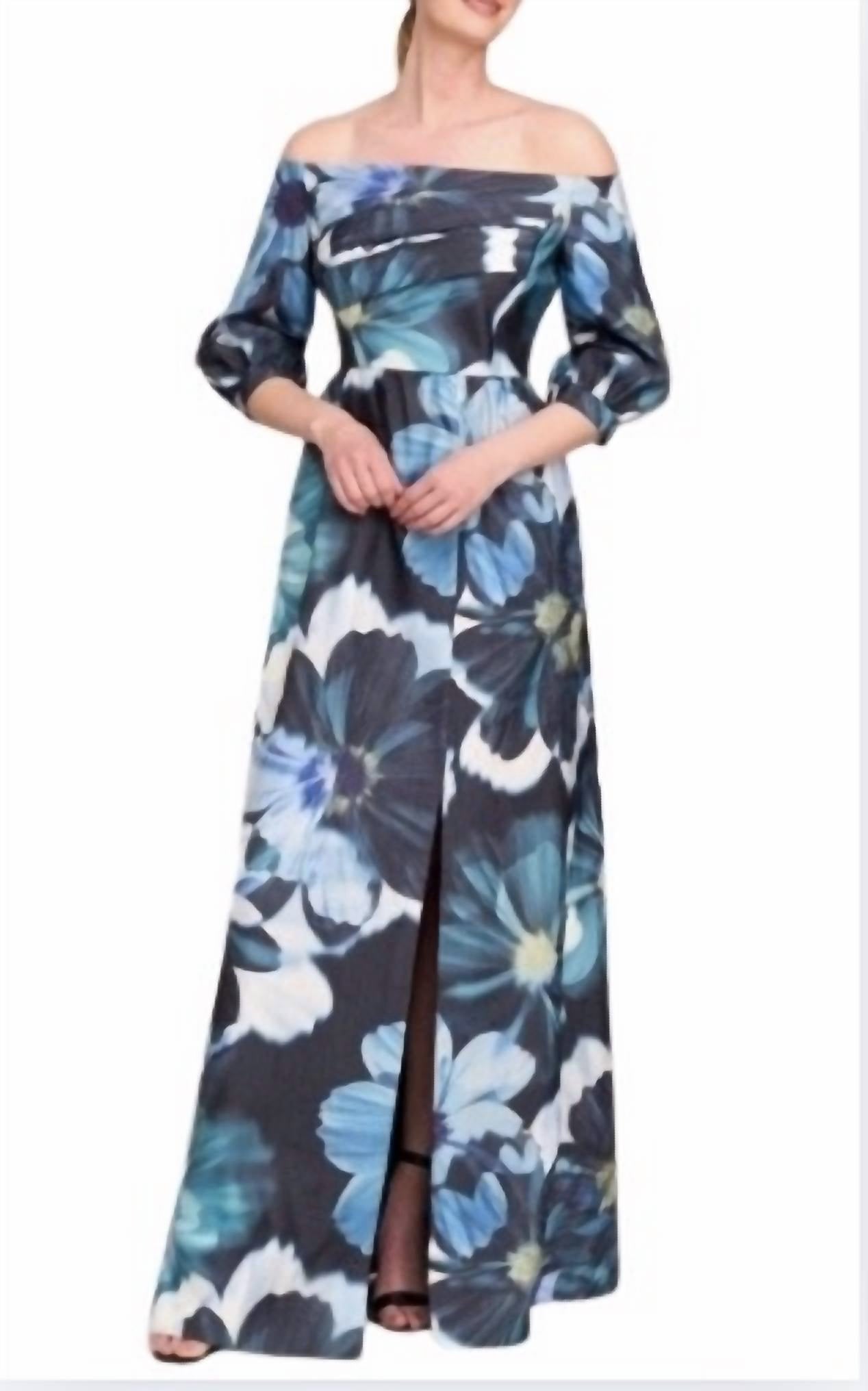 Kay Unger - Floral off the shoulder gown - blue - clothing - dresses