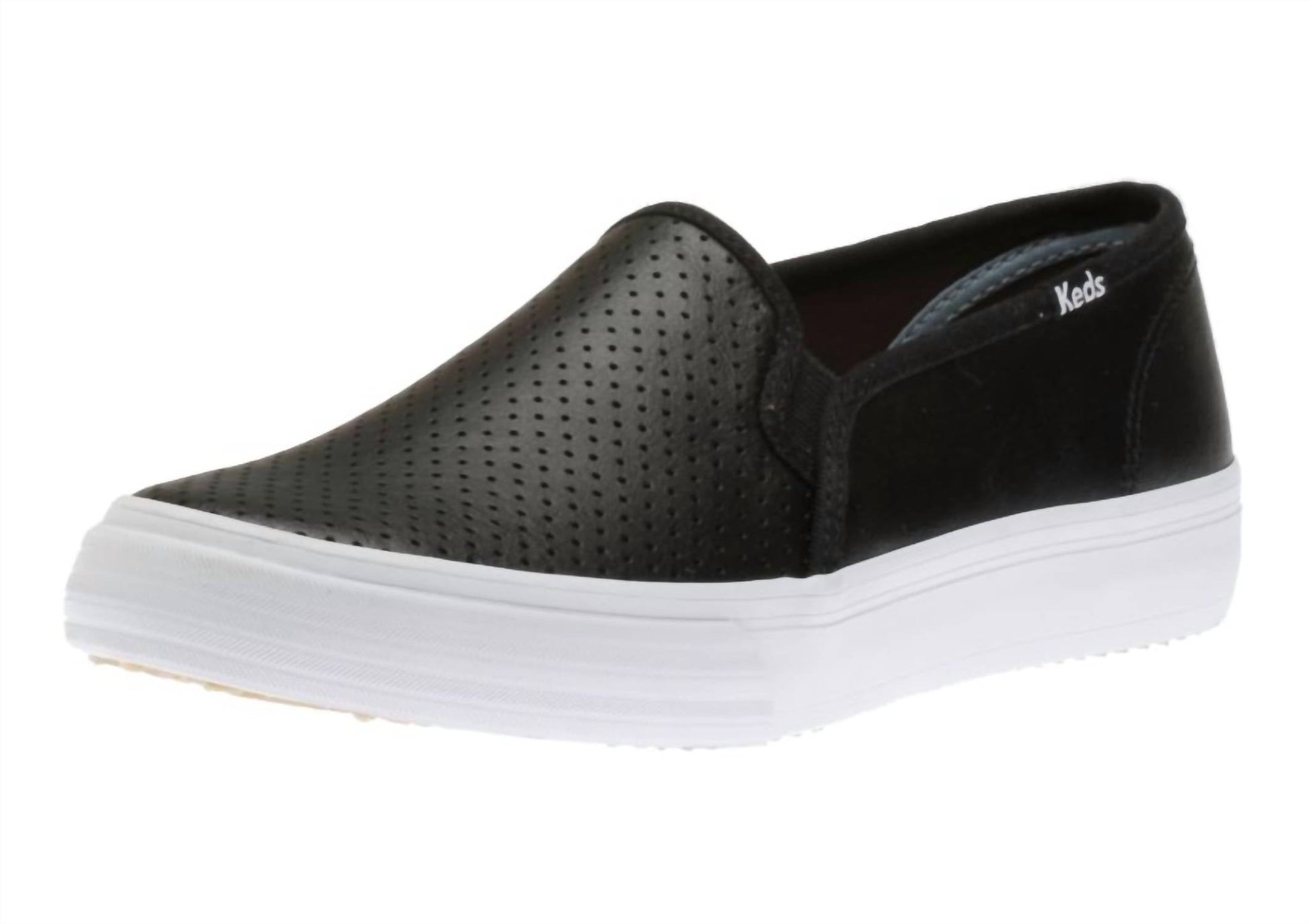 Keds - Women's Double Decker Perforated Leather Shoe - black - flats - leather