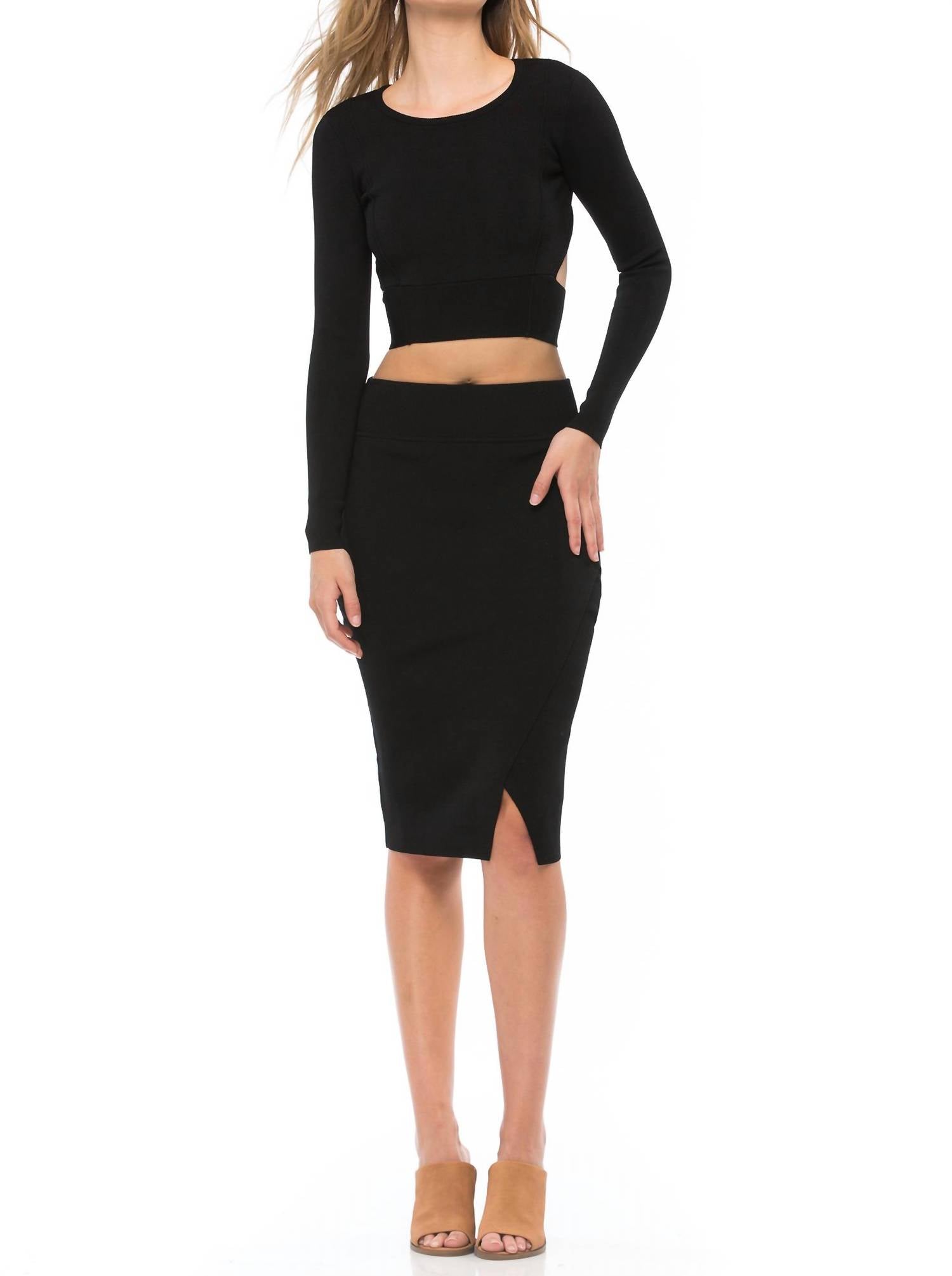 Kendall + Kylie - Compact Overlap Pencil Skirt - black - clothing - knee - length - skirts