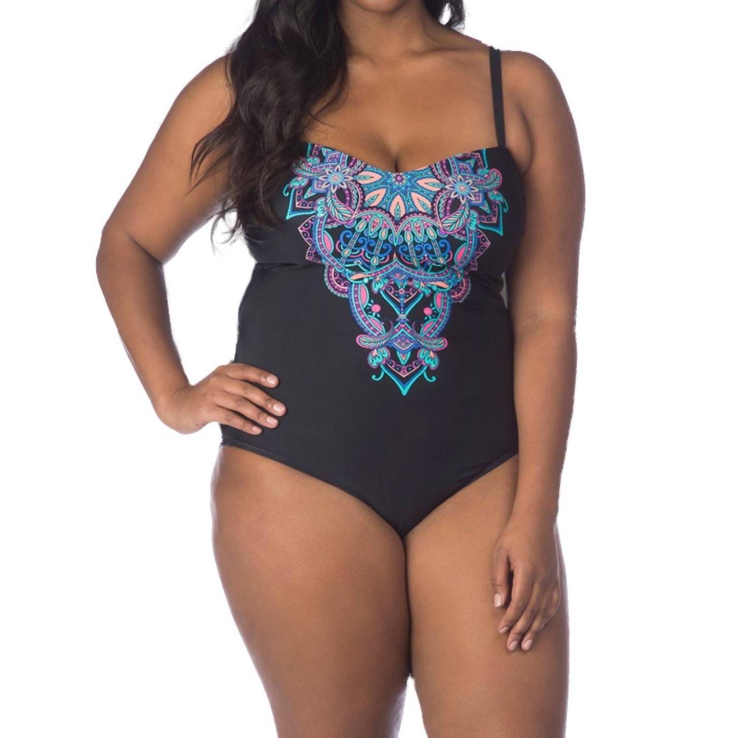 Kenneth Cole Reaction - Bandeau One Piece Swimsuit - Plus - bikinis - black - clothing