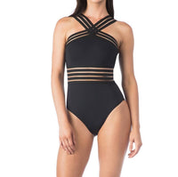 Kenneth Cole - Stompin' In My Stilettos Black High Neck One Piece Swimsuit - bikinis - black - clothing