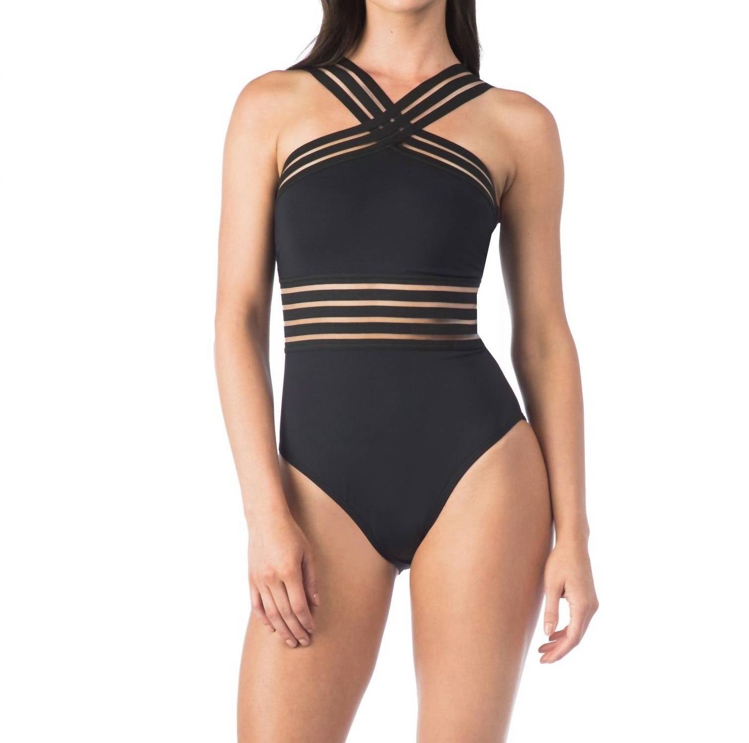 Kenneth Cole - Stompin' In My Stilettos Black High Neck One Piece Swimsuit - bikinis - black - clothing