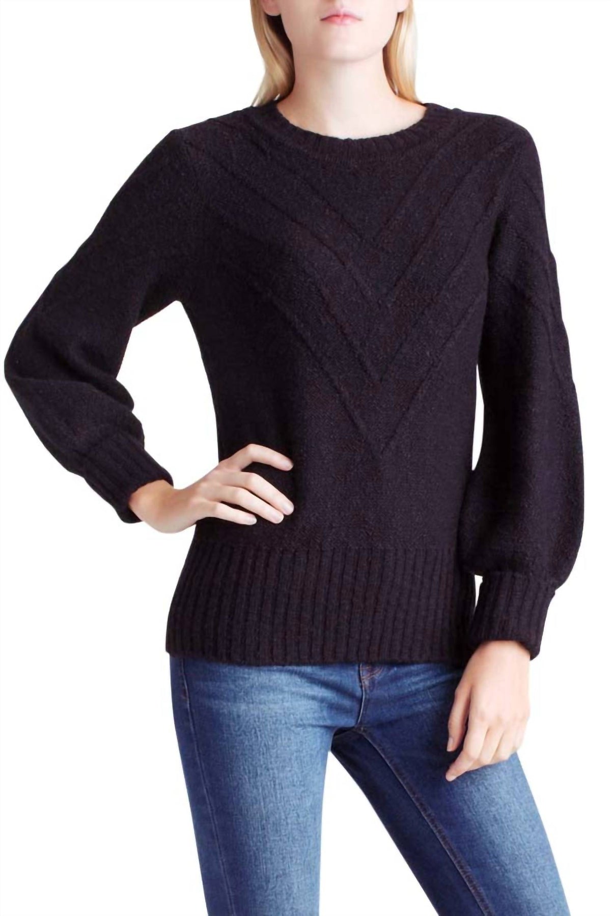 Kensie - Variegated Cotton Blend Long Sleeve Sweater