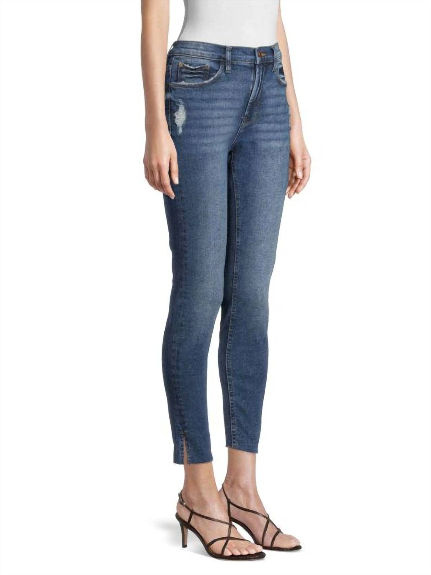 Kensie - Women's High Rise Raw Hem Skinny Jean - blue - clothing - cotton - blend