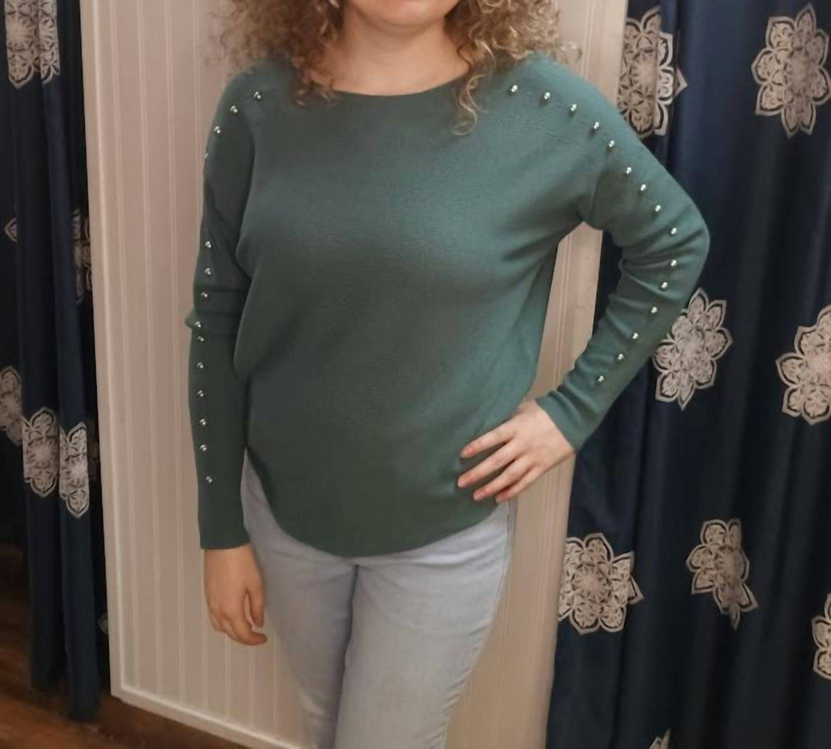 Keren Hart - Women's Pullover Sweater With Studded Sleeve