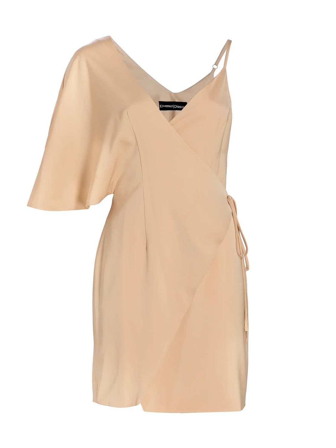 Kimberly Goldson - Laurel Wrap Silhouette Flutter Sleeve Mini Dress - beige - clothing - dresses