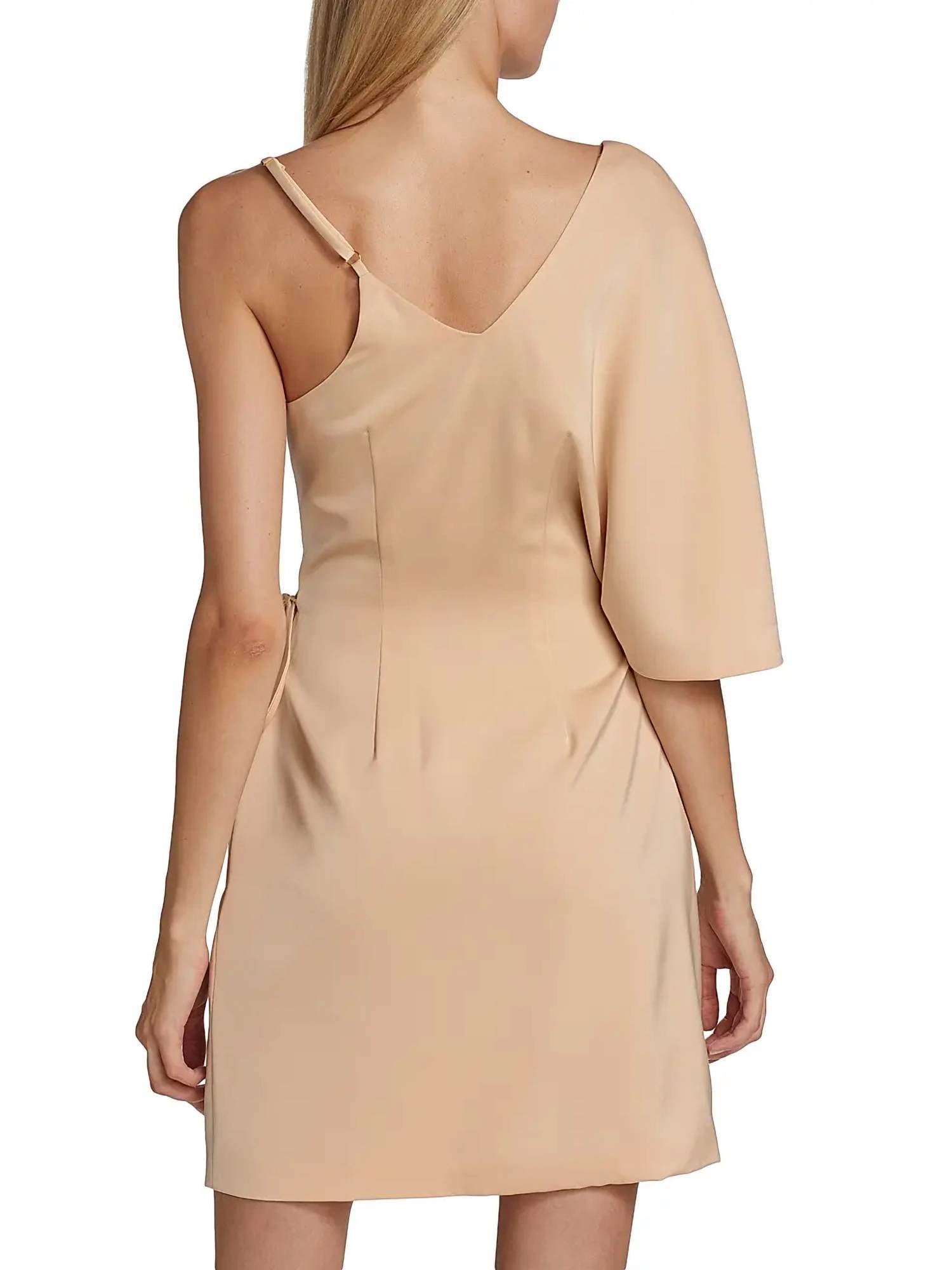 Kimberly Goldson - Laurel Wrap Silhouette Flutter Sleeve Mini Dress - beige - clothing - dresses
