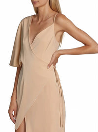 Kimberly Goldson - Laurel Wrap Silhouette Flutter Sleeve Mini Dress - beige - clothing - dresses