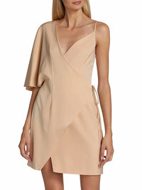 Kimberly Goldson - Laurel Wrap Silhouette Flutter Sleeve Mini Dress - beige - clothing - dresses
