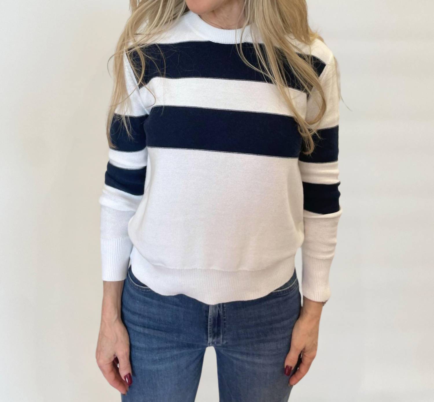 Kinross - Lumi Crop Stripe Crew Sweater - clothing - cotton - blend - crew