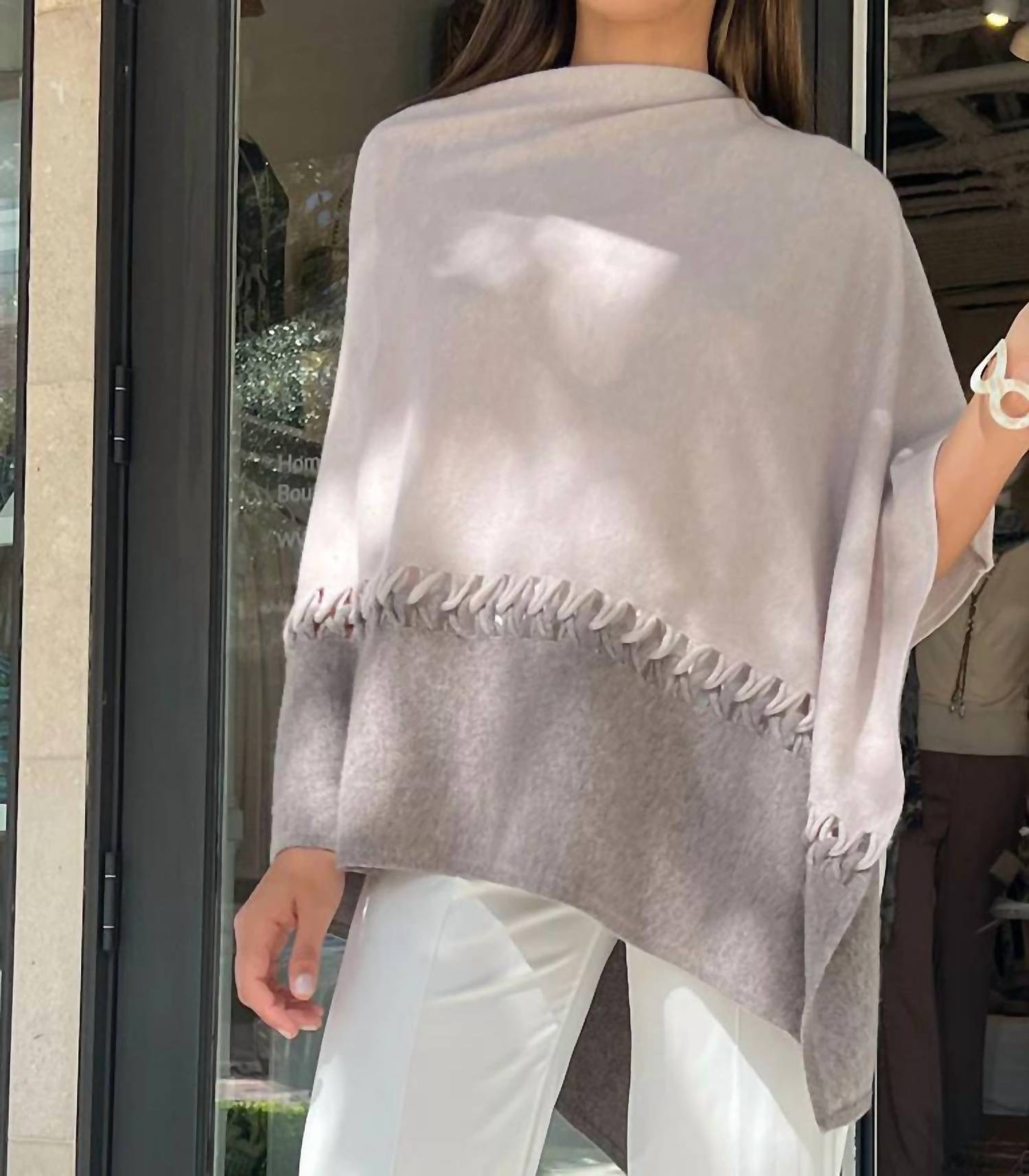 Kinross - Twist Stitch Cashmere Poncho - cashmere - clothing - grey