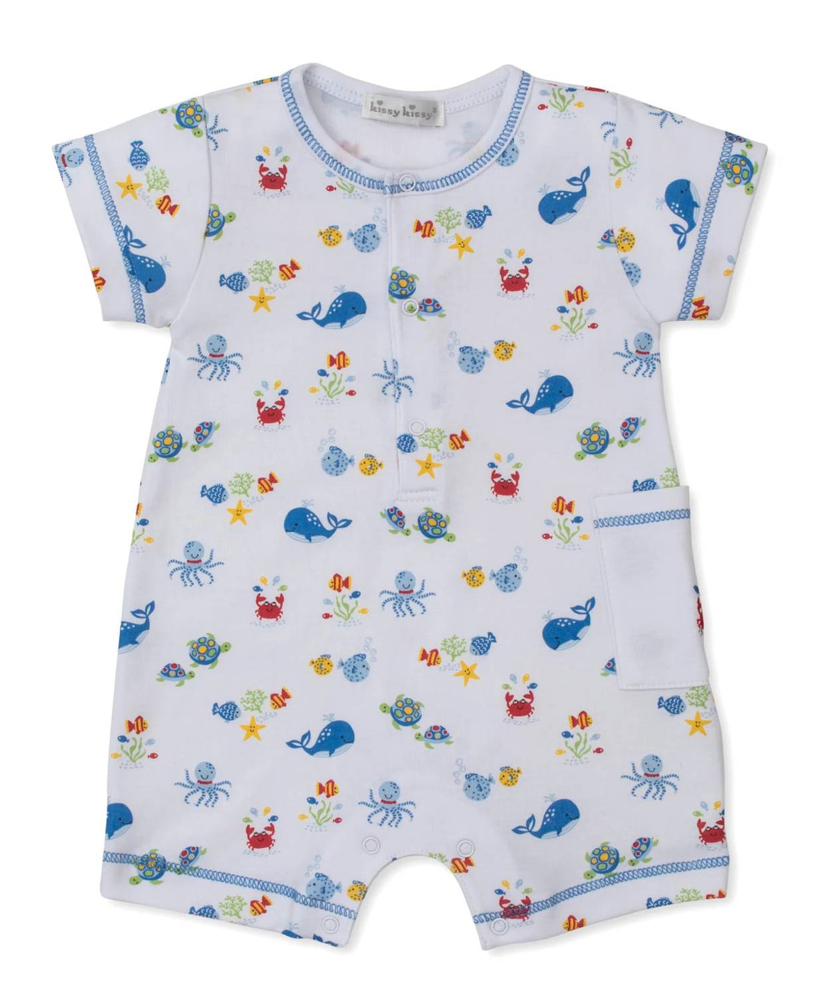 Kissy Kissy - Boy's Ocean Antics Blue Short Playsuit