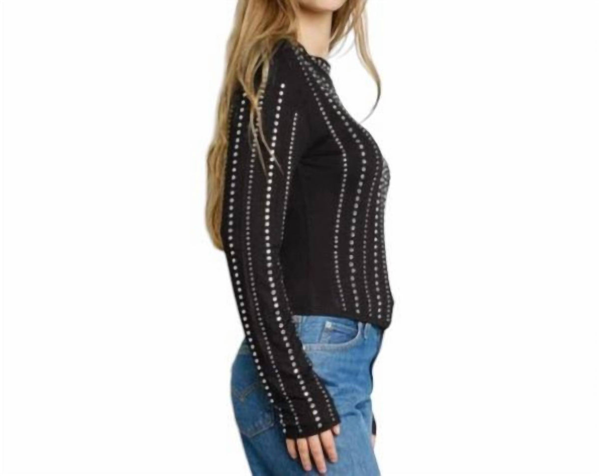 Kiwi - Embellished Mock Neck Long Sleeve Top