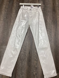 Kiwi - Metallic Stretch Denim Straight Pants