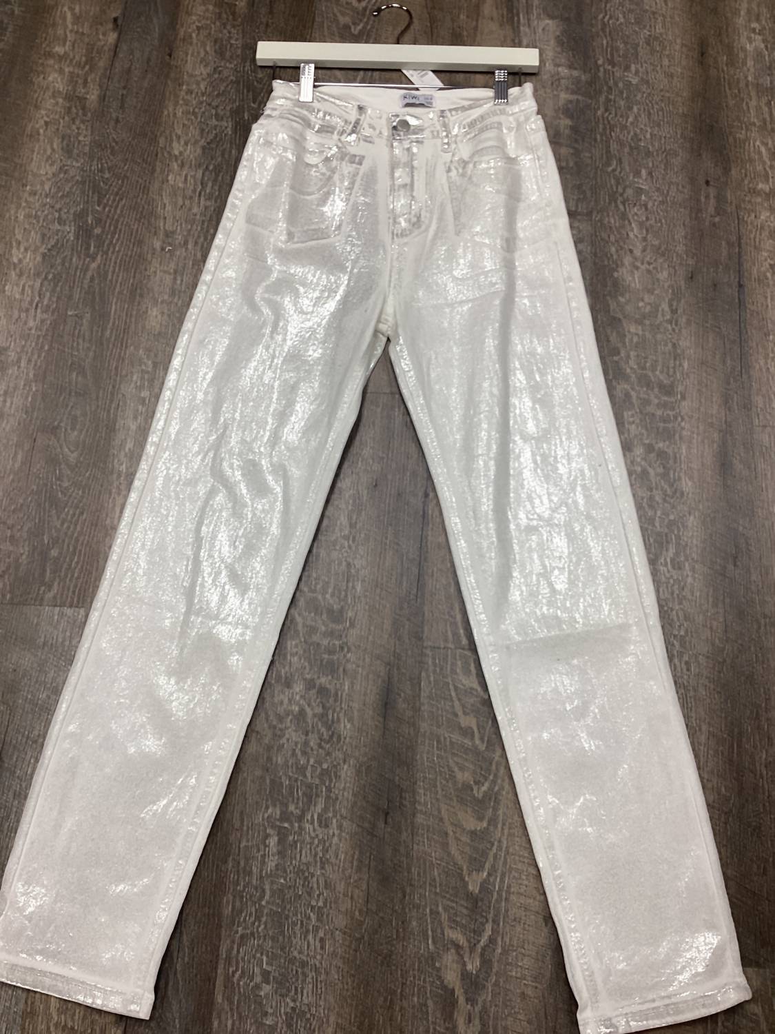Kiwi - Metallic Stretch Denim Straight Pants