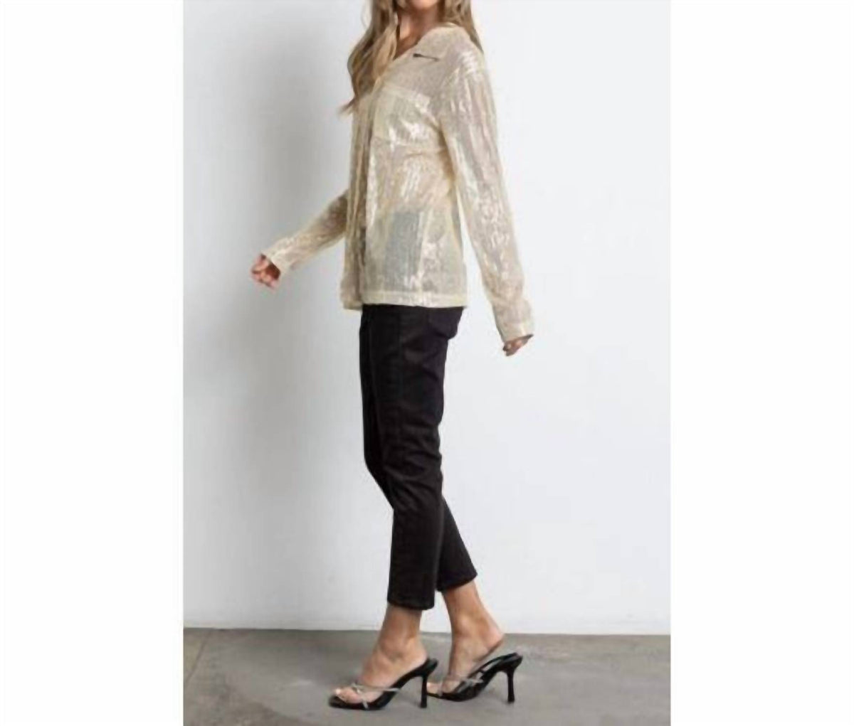 Kiwi - Sequin Button Down Shirt With Chest Pocket