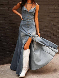 Kk Bloom - Button-Front Denim Maxi Dress