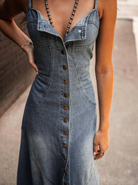 Kk Bloom - Button-Front Denim Maxi Dress