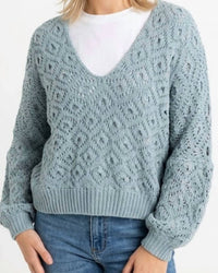 Kld - V-neck Textured Open-stitch Sweater