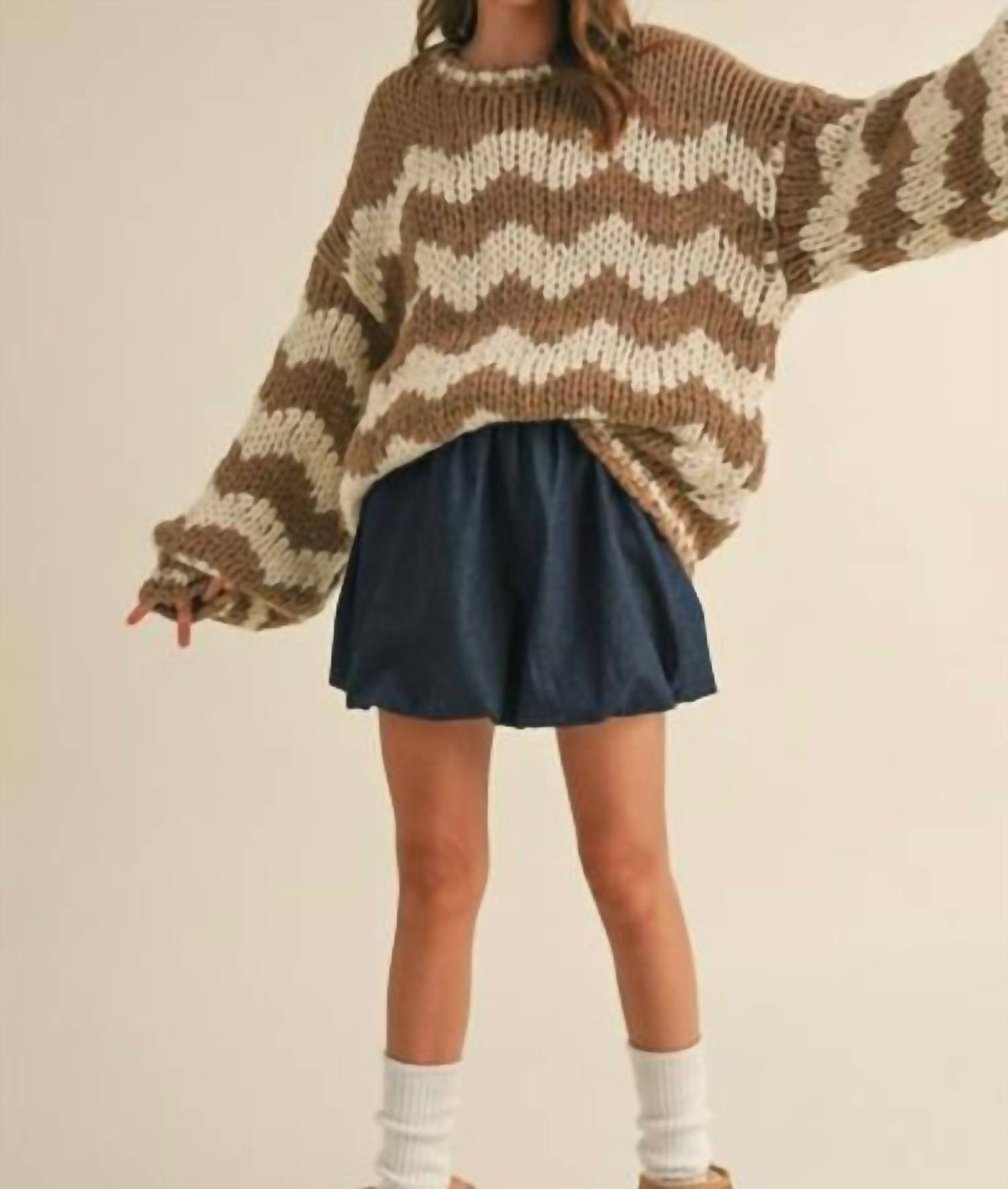 Klesis - Chevron Patterned Oversized Chunky Knit Sweater