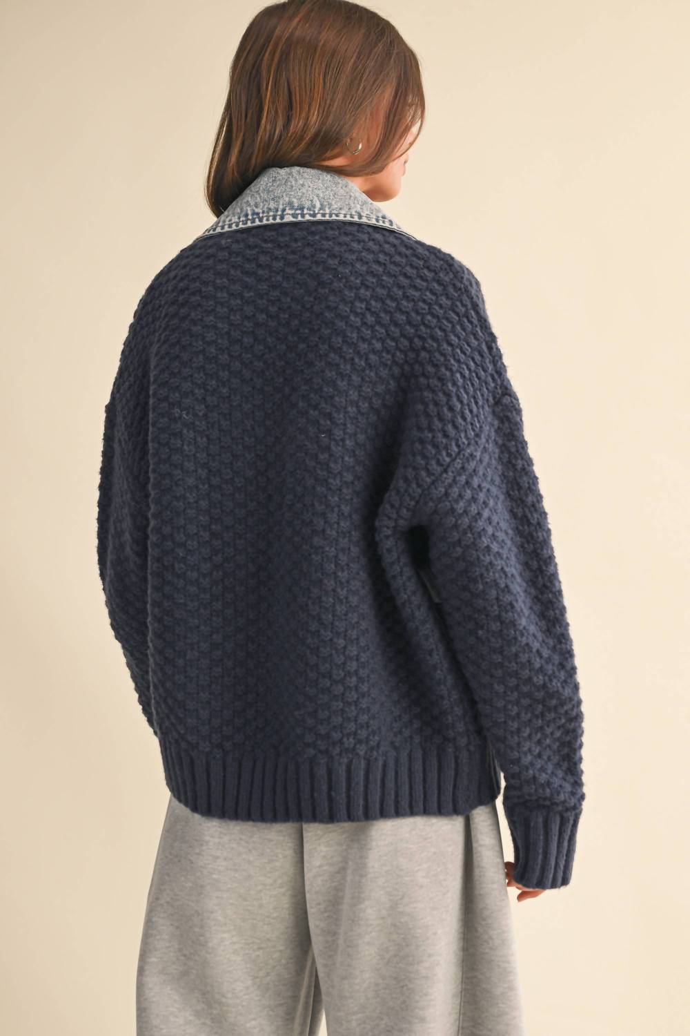 Klesis - Cora Denim Contrast Cable Knit Sweater