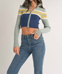 Klesis - Crop Stripe Zip Pullover