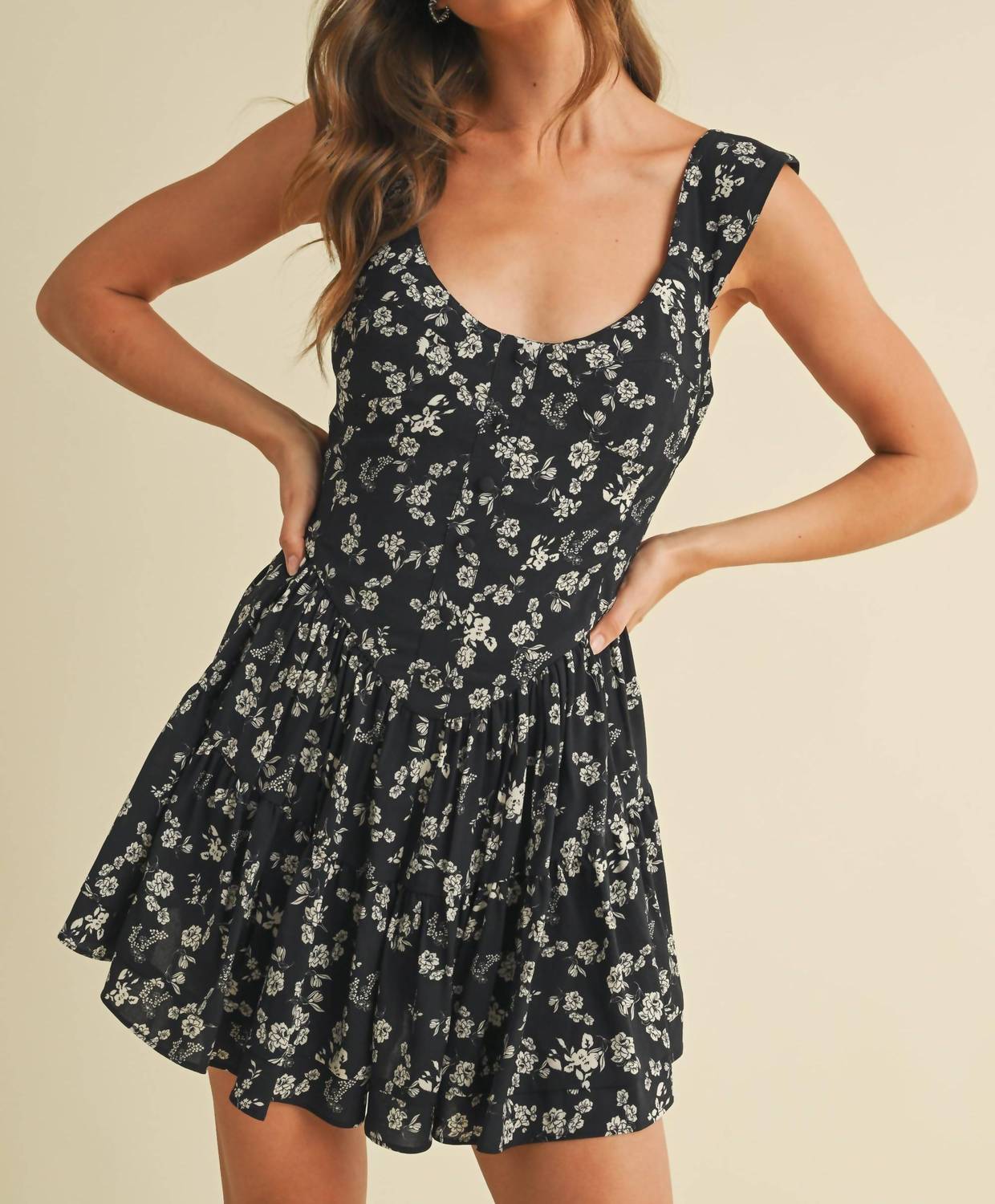 Klesis - Kara Floral Print Flared Romper - black - clothing - floral