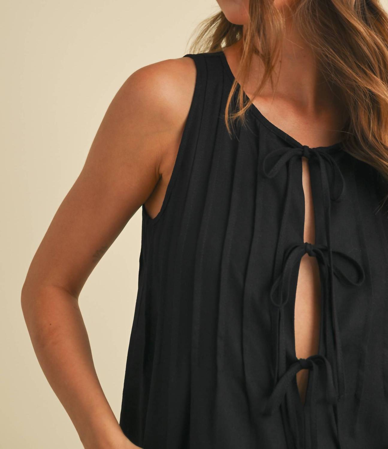 Klesis - Linen Sleeveless Top And Shorts Set - black - clothing - cotton - blend