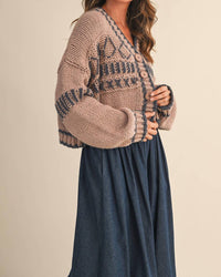 Klesis - Patterned Cropped Sweater Cardigan
