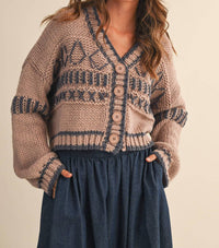 Klesis - Patterned Cropped Sweater Cardigan