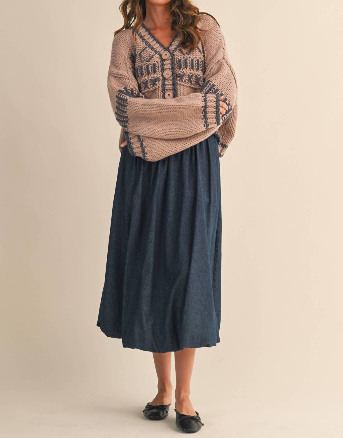 Klesis - Patterned Cropped Sweater Cardigan