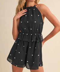 Klesis - Polka Dot Halter Neck Backless Romper