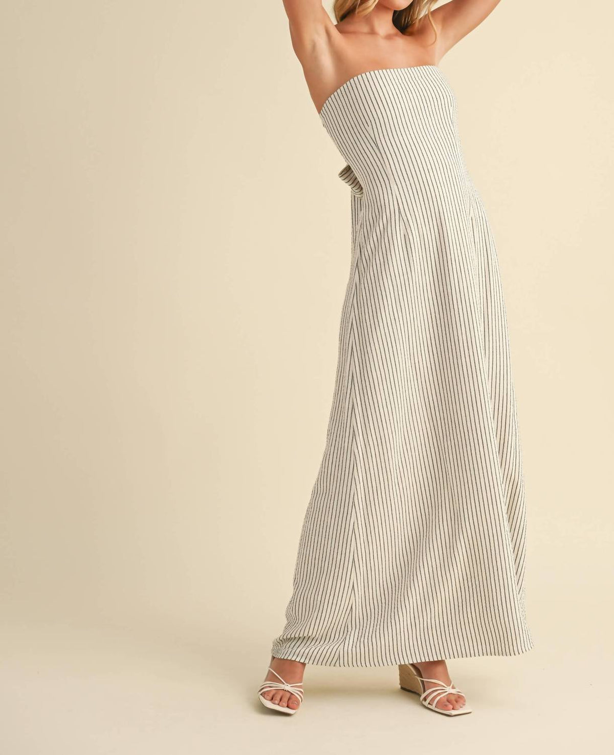 Klesis - Striped Long Back Tie Strapless Maxi Dress