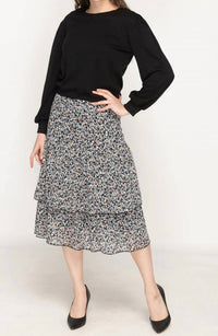 Kmw - Woven Floral Ruffle Midi Skirt