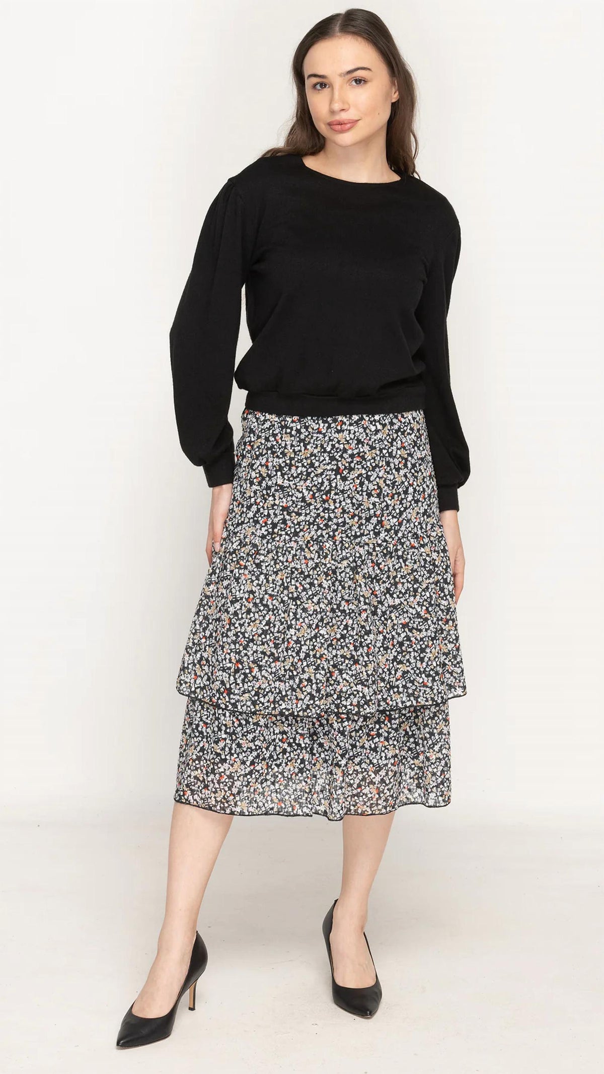 Kmw - Woven Floral Ruffle Midi Skirt