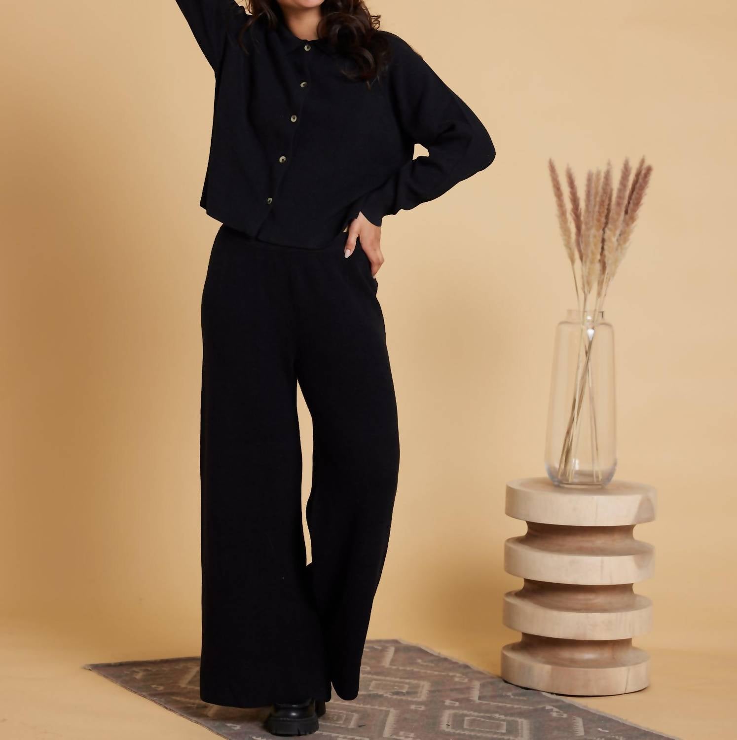 Known Supply - Helena Sweater Pants - black - clothing - cotton