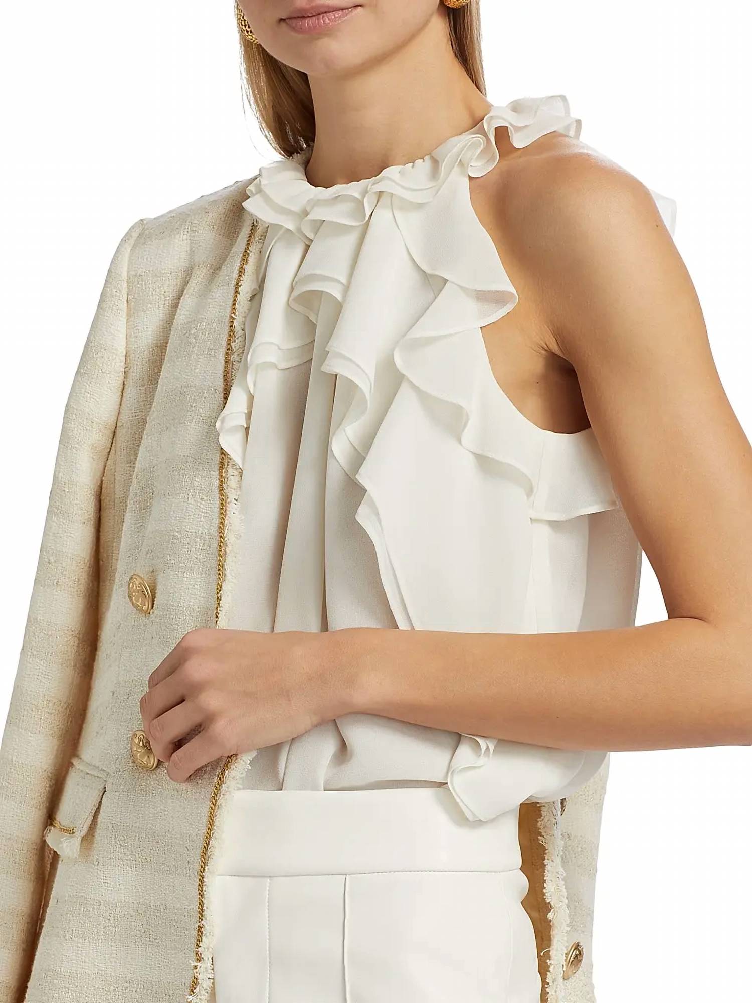 Kobi Halperin - Bristol Ruffle Chiffon Sleeveless Blouse - blouses - clothing - polyester
