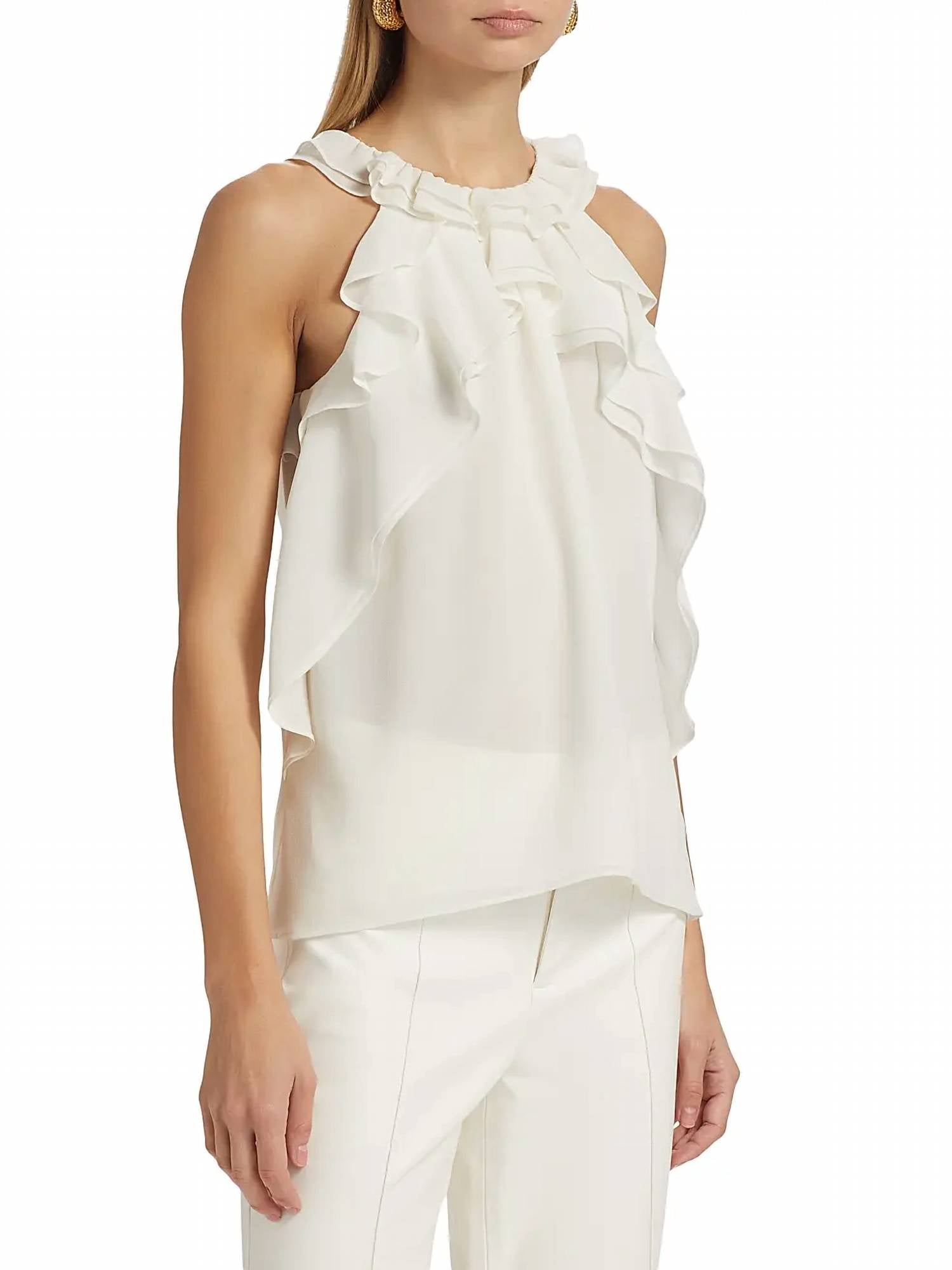 Kobi Halperin - Bristol Ruffle Chiffon Sleeveless Blouse - blouses - clothing - polyester
