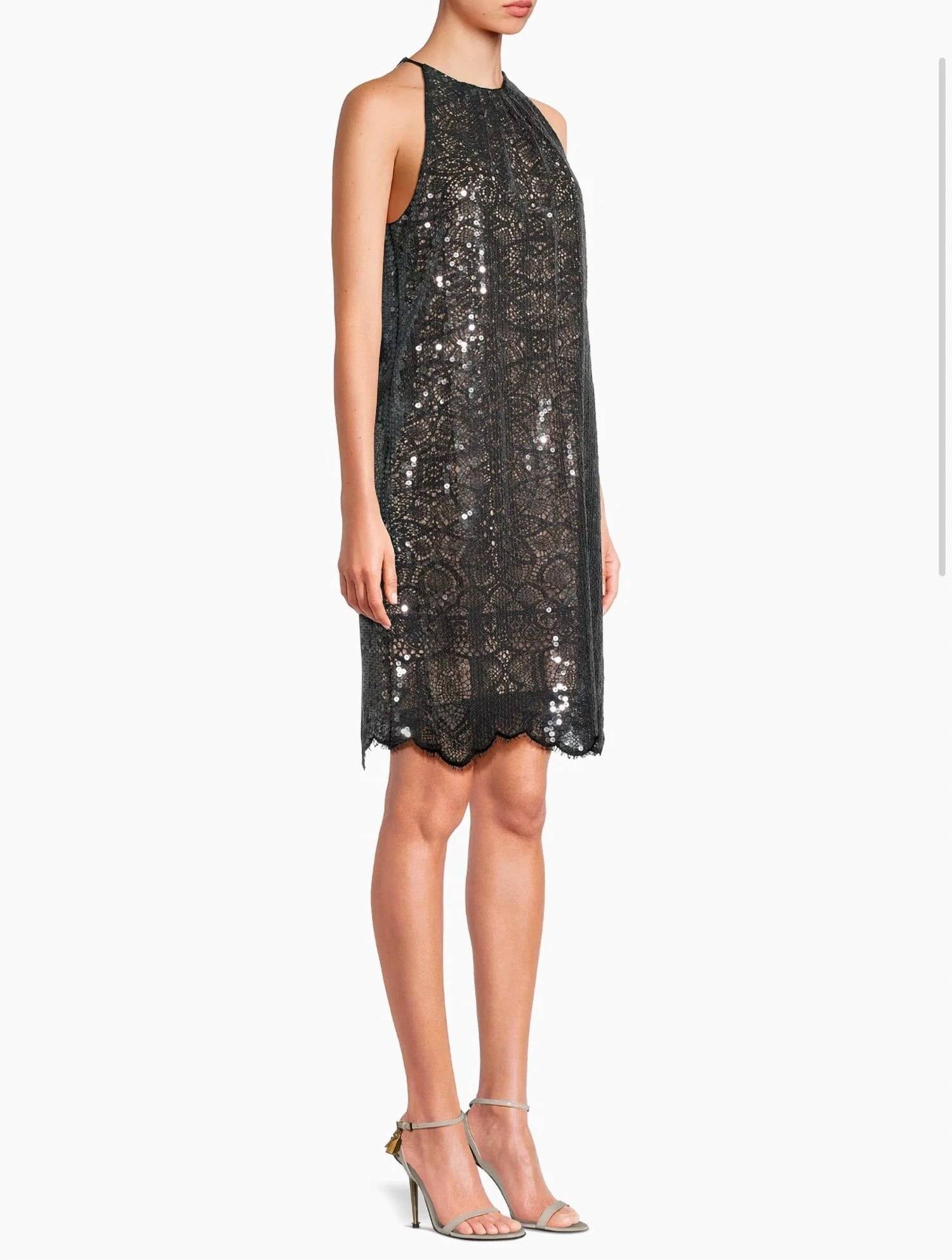 Kobi Halperin - Maya Asymmetrical Sequin Cocktail Dress - animal - asymmetrical - black