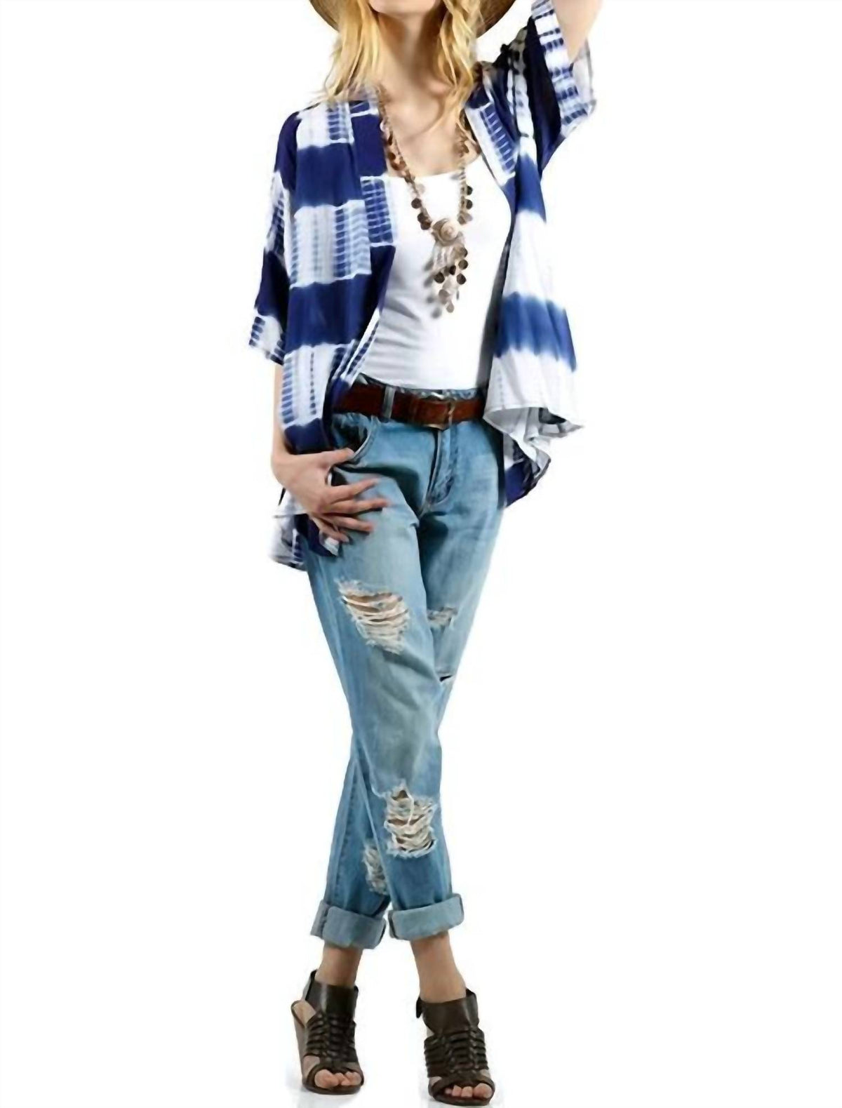 Kori - Tie Dye Lace Crochet Back Kimono