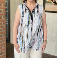 Kozan - Half - zip Sleeveless Top - blouses - clothing - patterned