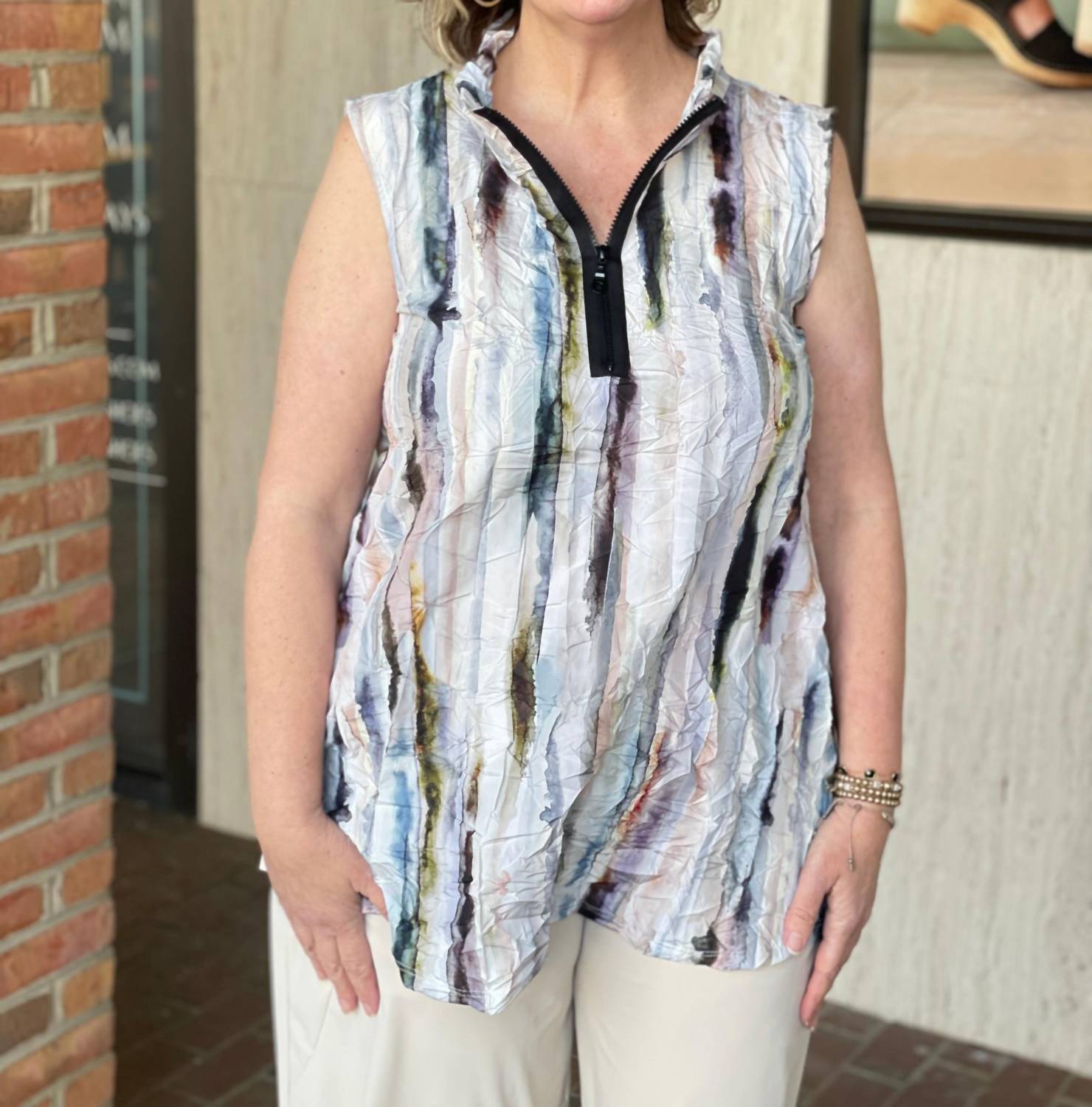 Kozan - Half - zip Sleeveless Top - blouses - clothing - patterned