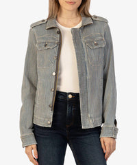 Kut From The Kloth - Amanda Boxy Hickory Denim Jacket - brown - clothing - cotton - blend
